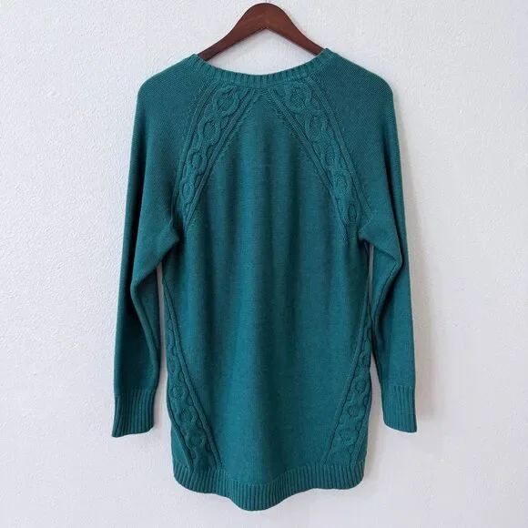 L.L. Bean Women's Size Large Teal V Neck Cable Knit Pullover Sweater Brand New - Picture 5 of 10